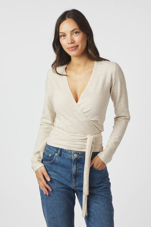 Neo Noir - Tilfa Knit Wrap Blouse 166313 - 213 - Sand