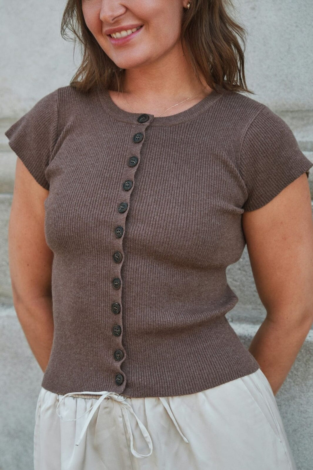 Neo Noir - Todda Knit Tee 165831 - 205 - Brown Melange Strikbluser 