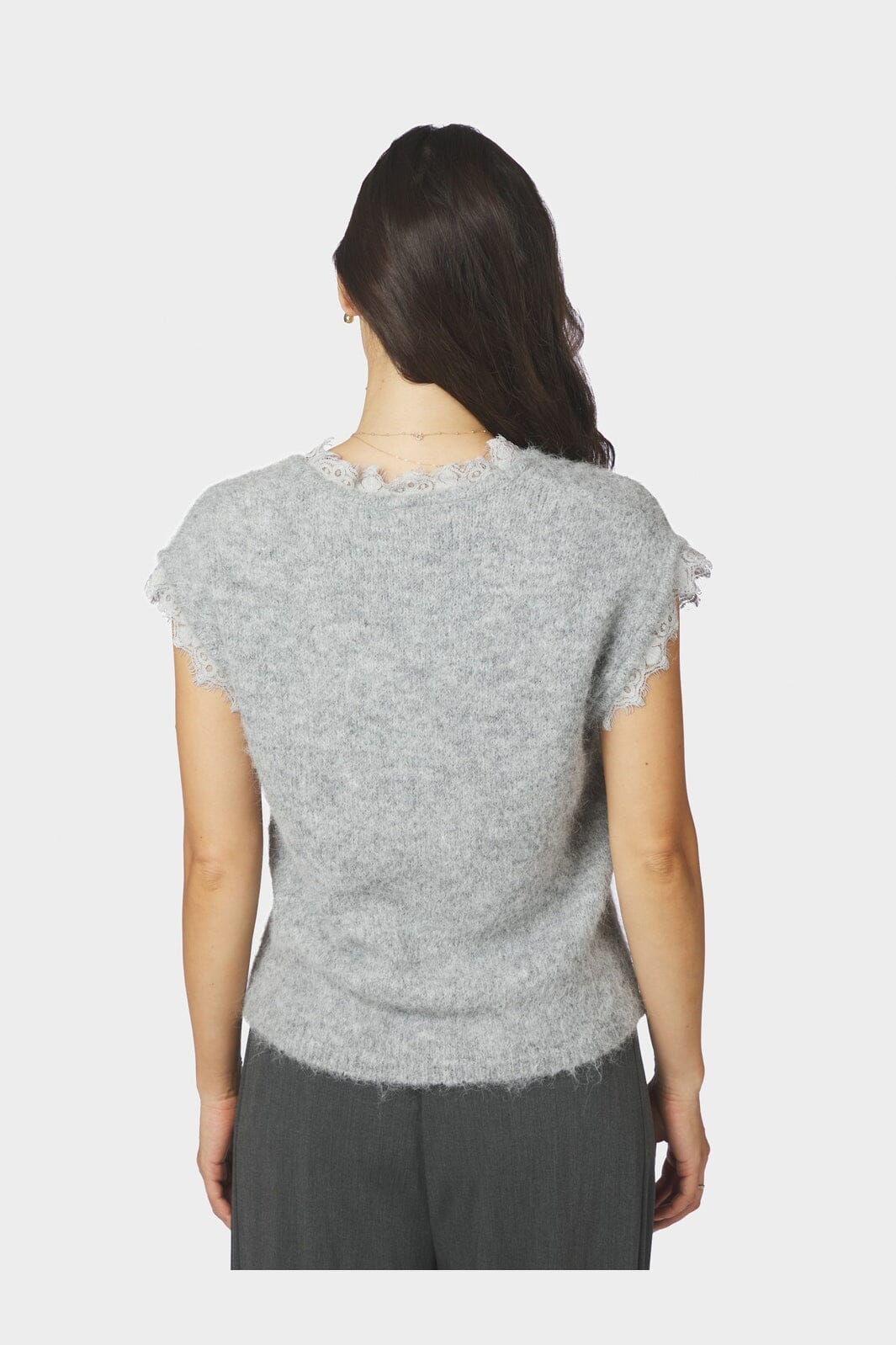 Neo Noir - Vivane Lace Knit Vest 170787 - 133 - Grey Melange