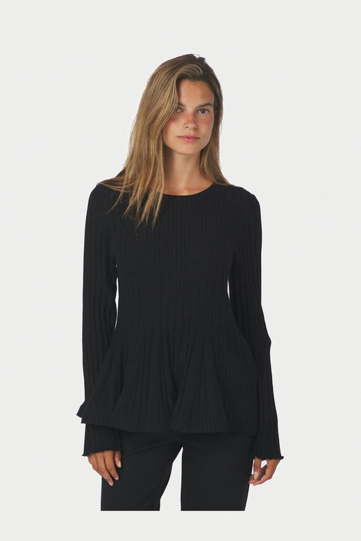 Neo Noir - Wallina Peplum Knit Blouse 170589 - 100 - Black
