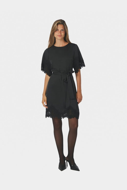 Neo Noir - Xelina Satin Lace Dress 171006 - 100 - Black