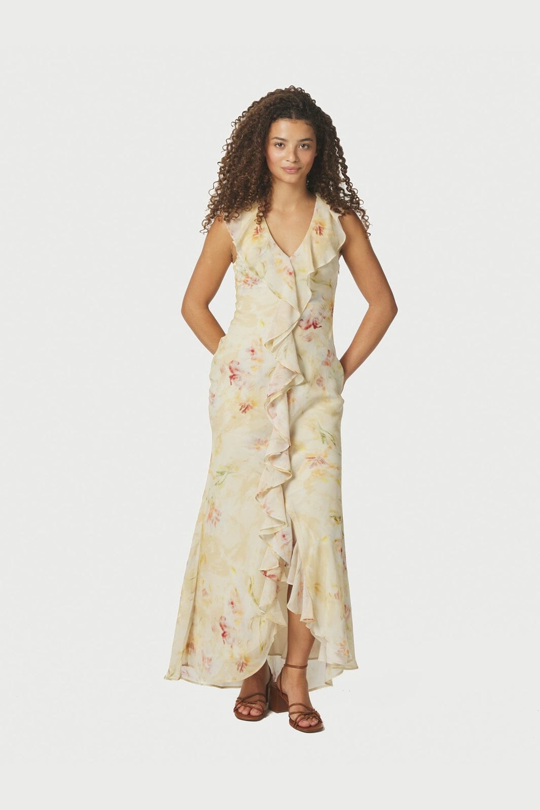 Neo Noir - Zella Chiffon Print Dress 167616 - 203 - Dusty Yellow