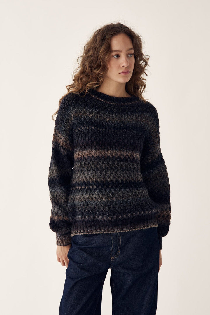 Noella - Gio Knit Sweater 12165005 - 1415 - Brown Grey Mix Strikbluser 