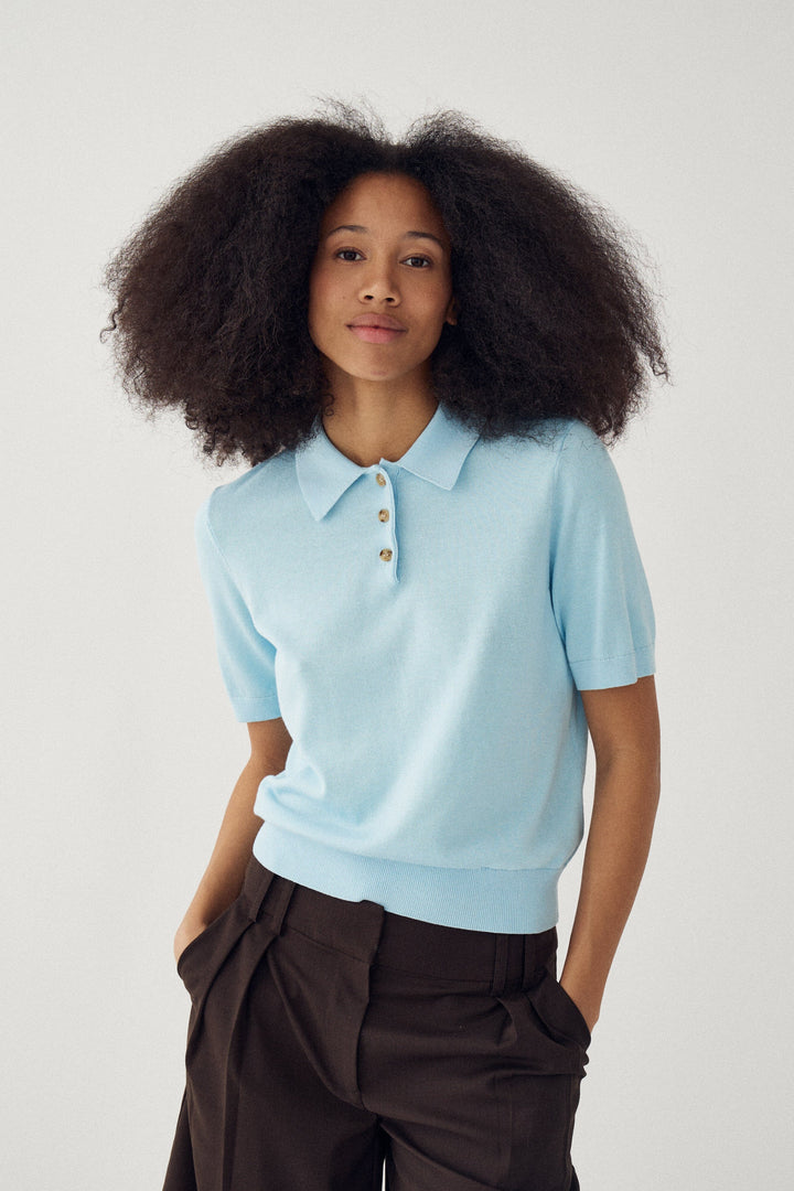 Noella - N-Maxine Ss Knit 14990003 - 975 - Air Blue Strikbluser 