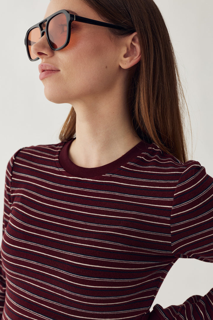 Noella - N-Mykel Ls Top 16540002 - 1511 - Dizzy Burgundy Stripe T-shirts 