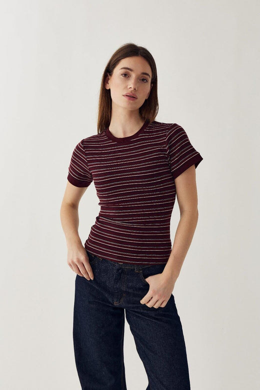 Noella - N-Mykel Top 16540001 - 1511 - Dizzy Burgundy Stripe T-shirts 