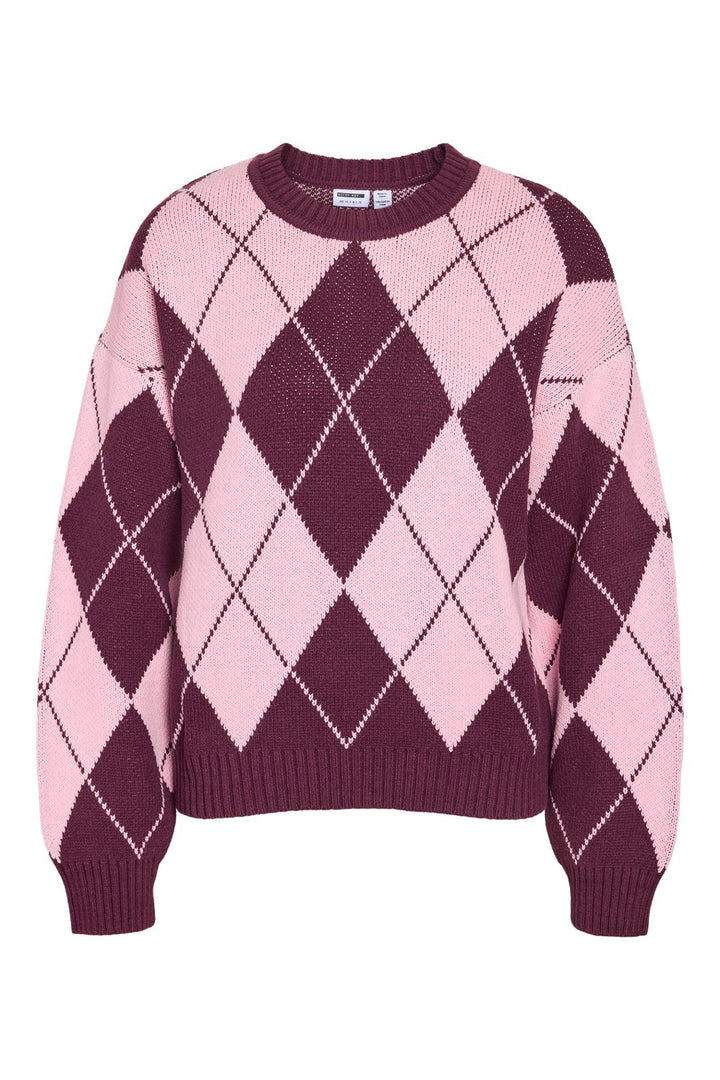 Noisy May - Nmacy L/S O-Neck Argyle Knit - 5033779 Fig Romance Rose
