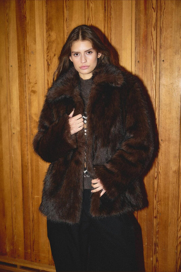 Noisy May - Nmaria Fur Jacket - 5075822 Chocolate Brown