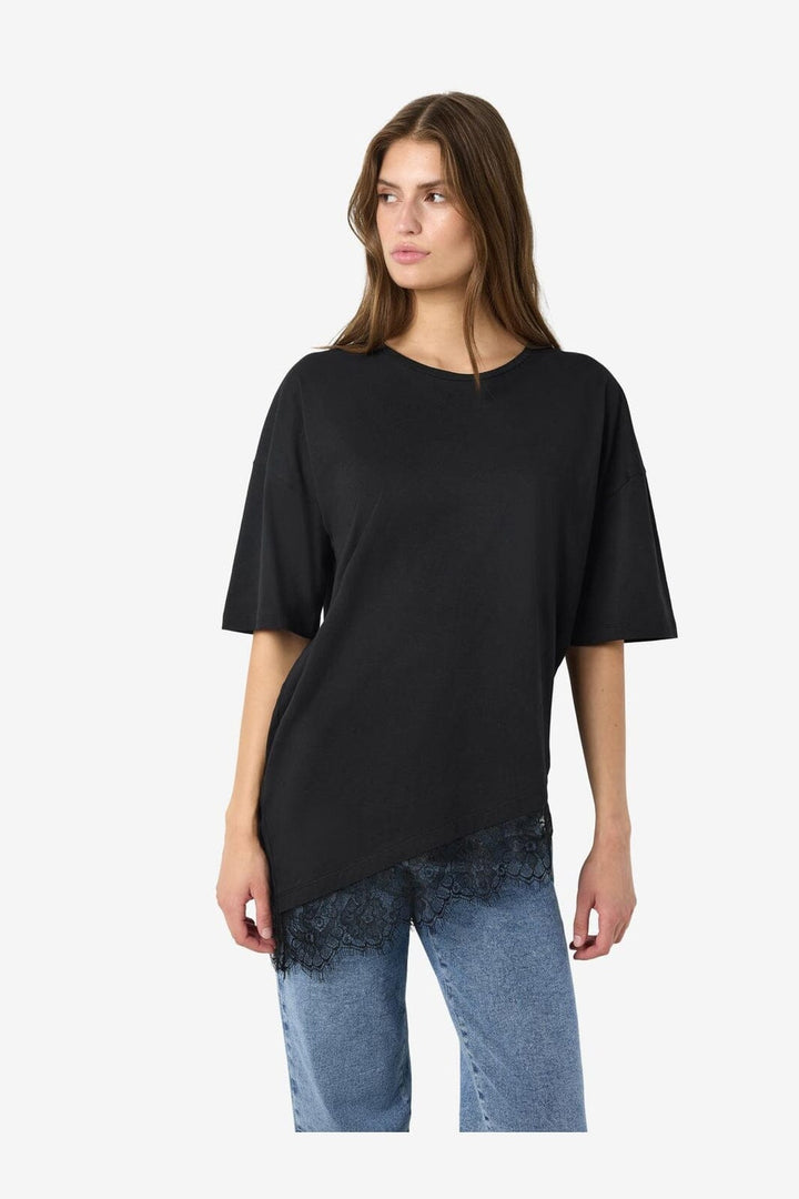 Noisy May - Nmeasy Lace Detail S/S T-Shirt - 5085999 Black Black Lace