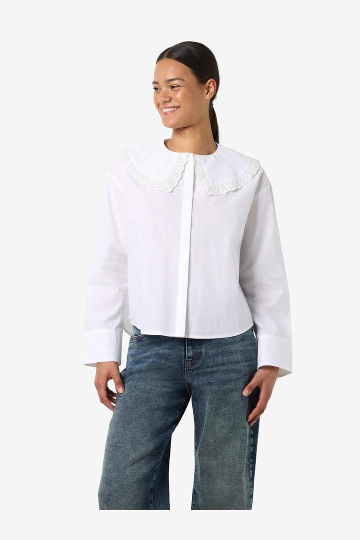 Noisy May - Nmeliza L/S Embr Collar Shirt - 4921981 Bright White