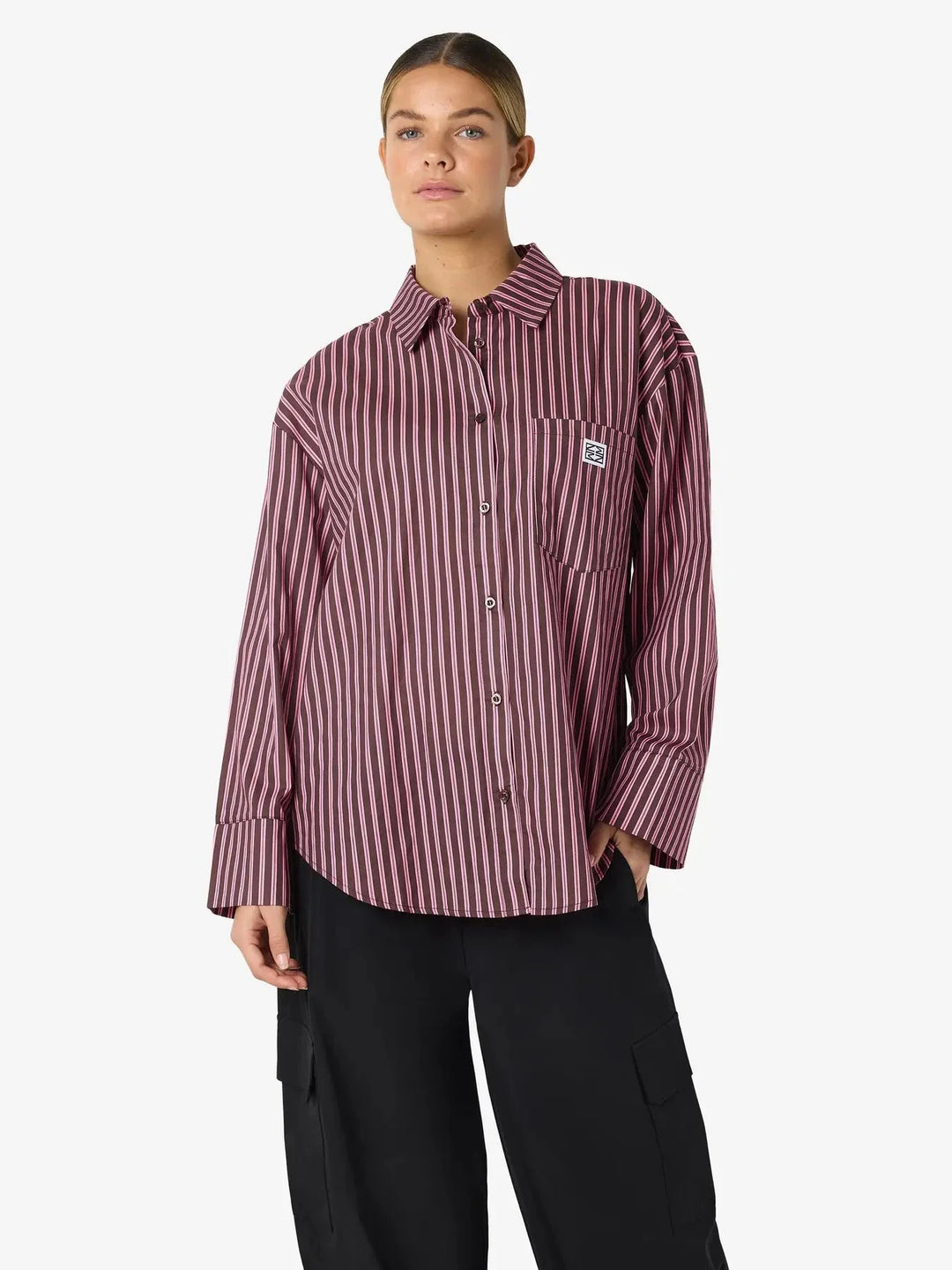 Noisy May - Nmfrida L/S Button Shirt Box - 5089197 Windsor Wine Begonia Pink/White Skjorter 