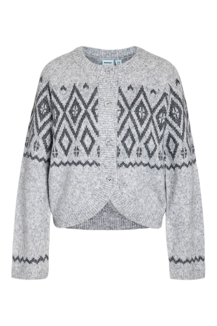 Noisy May - Nmhilda L/S O-Neck Fairisle Cardigan - 5163599 Light Grey Melange Dgm
