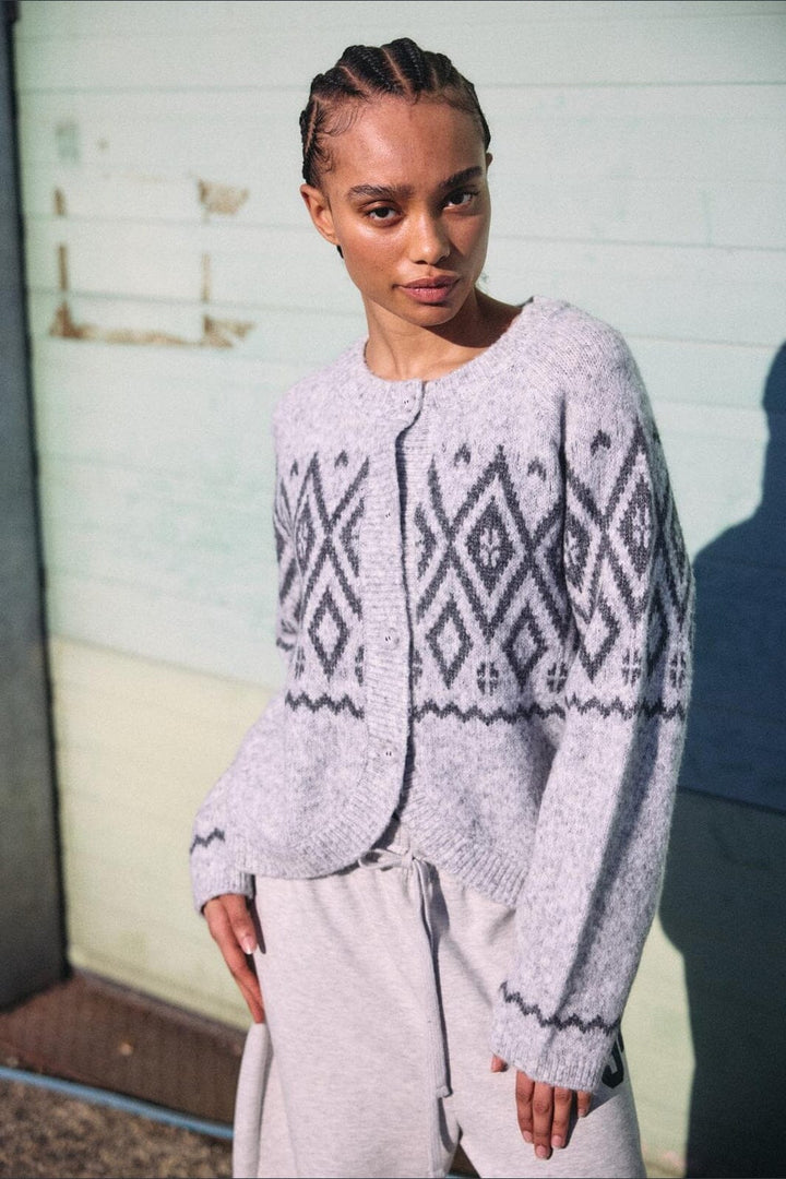 Noisy May - Nmhilda L/S O-Neck Fairisle Cardigan - 5163599 Light Grey Melange Dgm