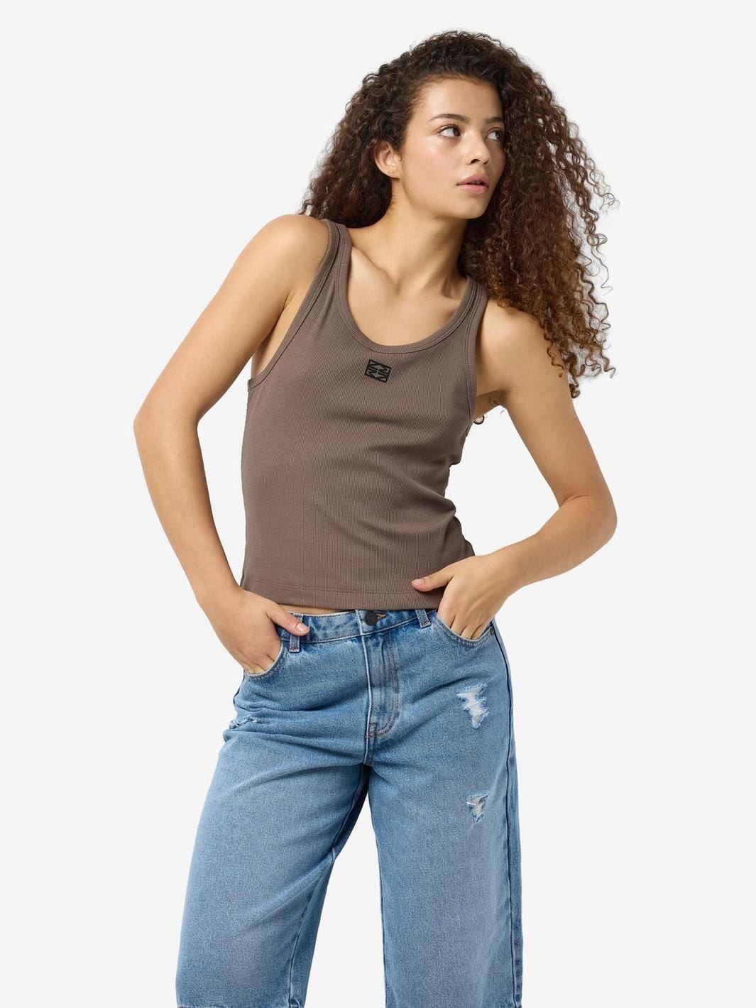 Noisy May - -Nmjudy S/L Tank Top - 4738473 Morel Black Embr.