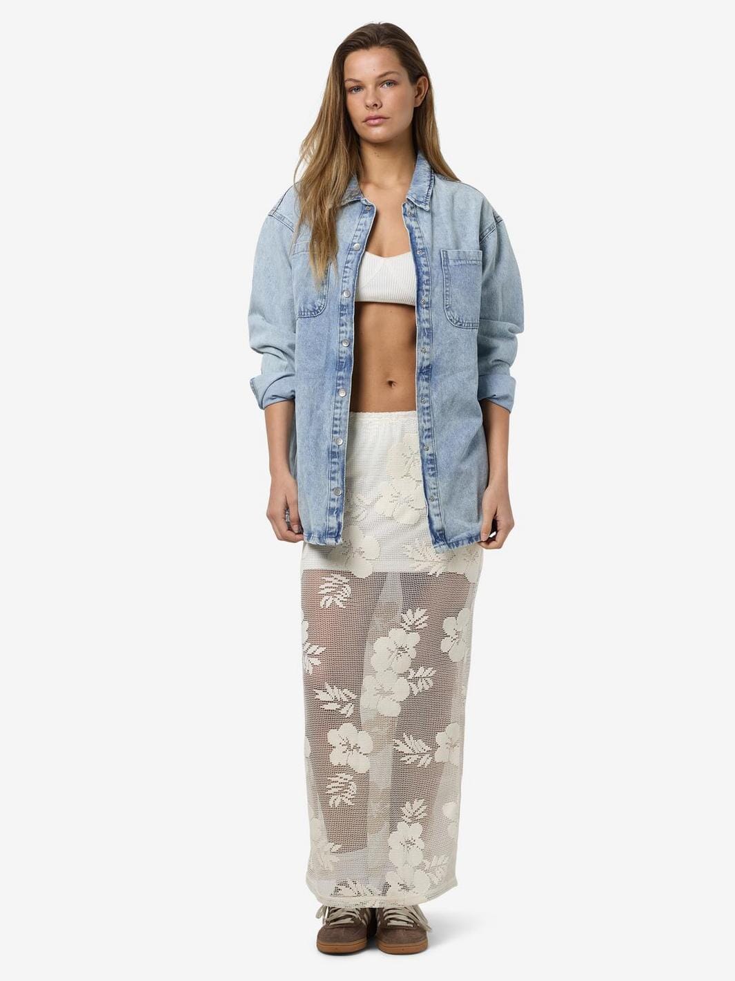 Noisy May - Nmklea Long Flower Lace Back Slit Skirt - 4821930 Birch