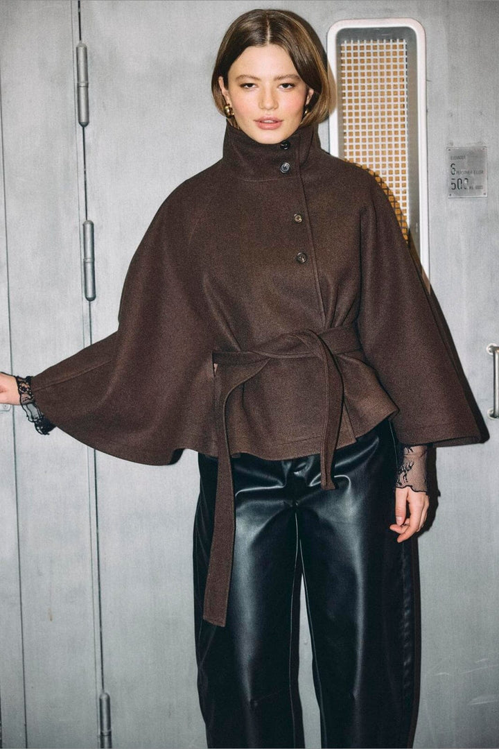 Noisy May - Nmlucy Cape Jacket - 5103003 Chocolate Brown Melange