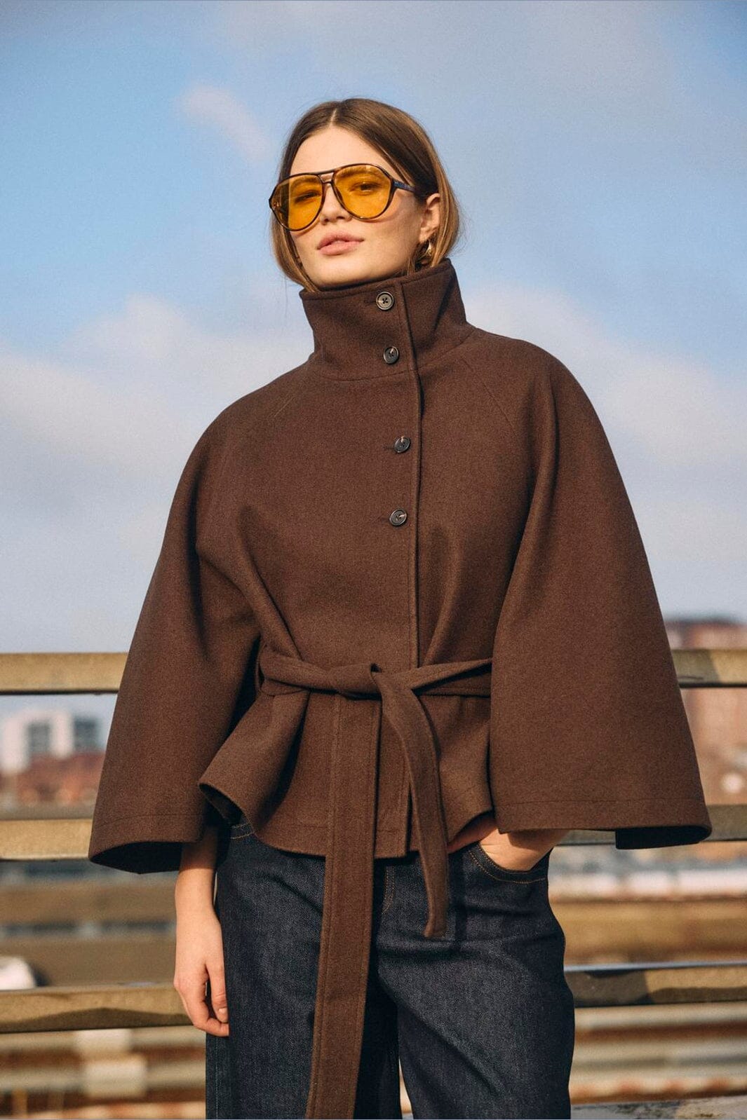 Noisy May - Nmlucy Cape Jacket - 5103003 Chocolate Brown Melange