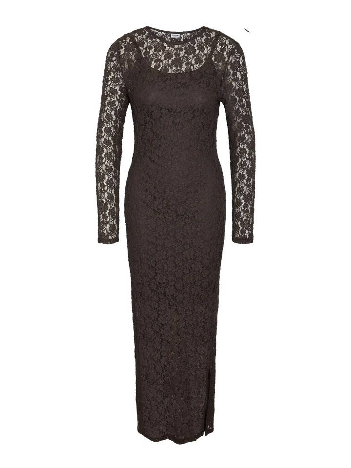 Noisy May - Nmmiriam L/S Maxi Lace Dress - 5064757 Chocolate Brown Kjoler 