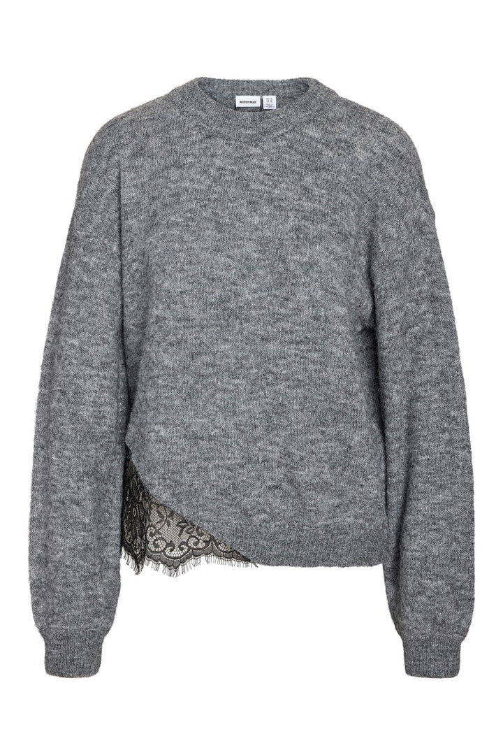 Noisy May - Nmpreston L/S O-Neck Lace Knit - 5098380 Medium Grey Melange