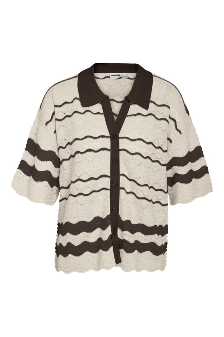 Noisy May - Nmsadie S/S Polo Knit Cardigan - 5066778 Birch Chocolate Brown