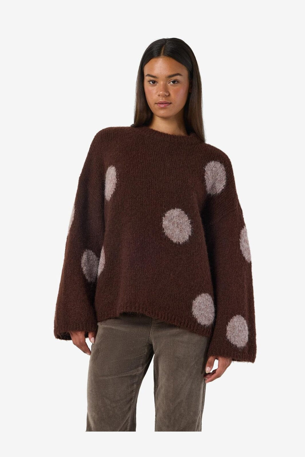 Noisy May - Nmsutton L/S Polka Dot Oversize Knit Fwd - 5062577 French Roast Natural Melange Dots