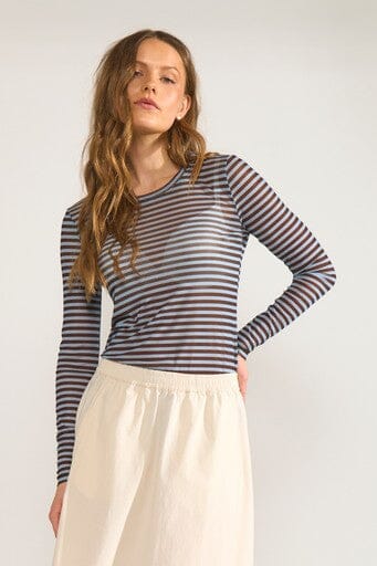 NüMph - Nusine Striped Mesh Blouse 707994 - Floaty Blue Bluser 