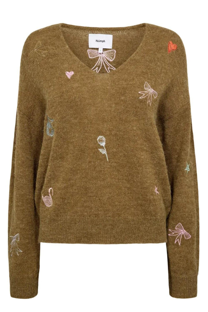 Nümph - Nuyppa Embroidery Pullover 707599 - Fir Green Strikbluser 
