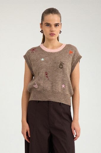 Nümph - Nuyppa Embroidery Vest 707510 - Taupe Gray Melange Veste 