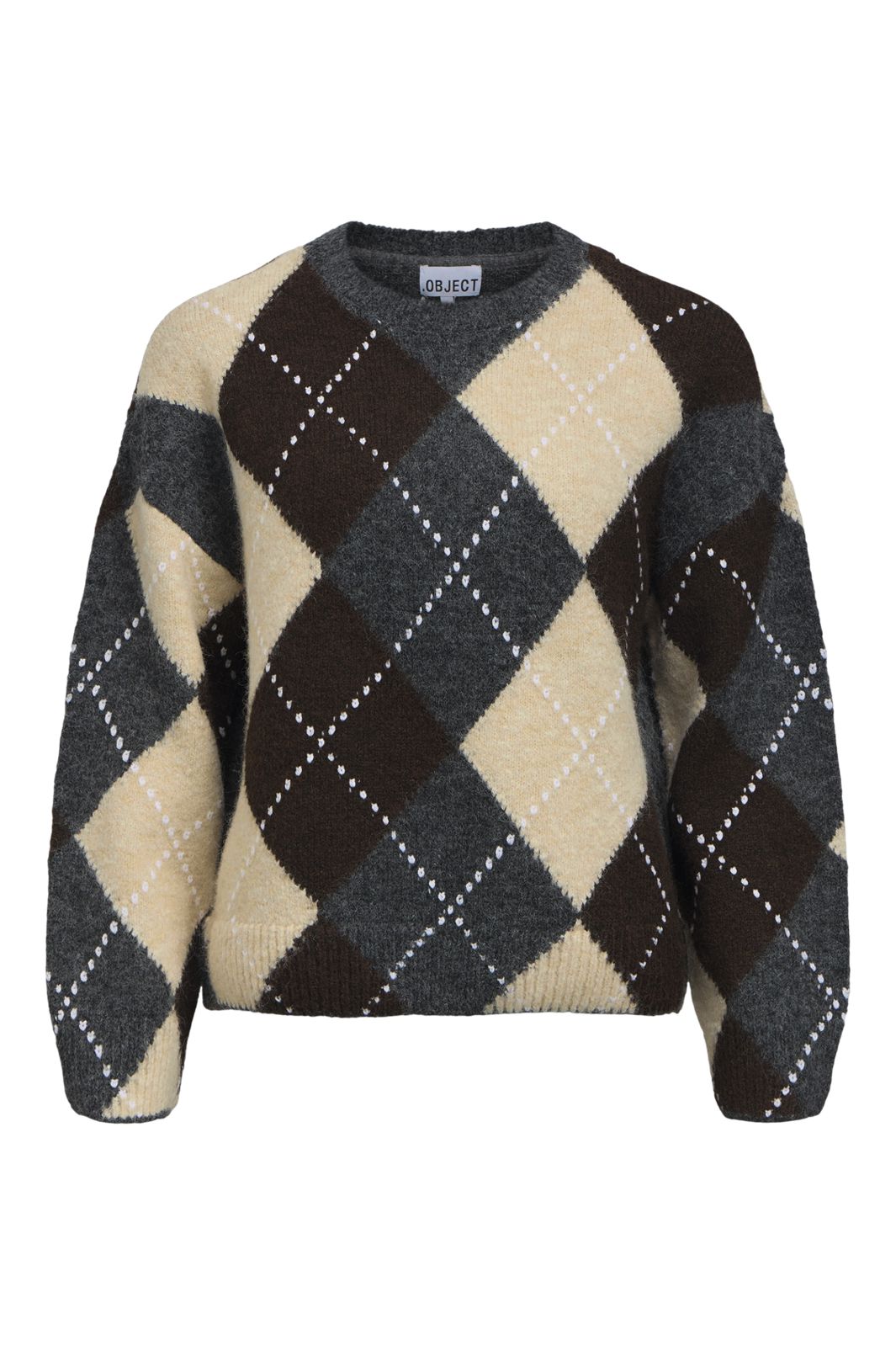 Object - Objbrenda Ls Lo O-Neck Pullover - 5159070 Medium Grey Melange Seal Brown + Sandshell