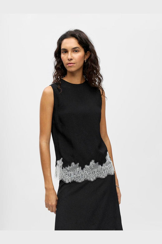 Object - Objdalme Sl Lace Top Aw Fair 25 - 5065712 Black White Lace