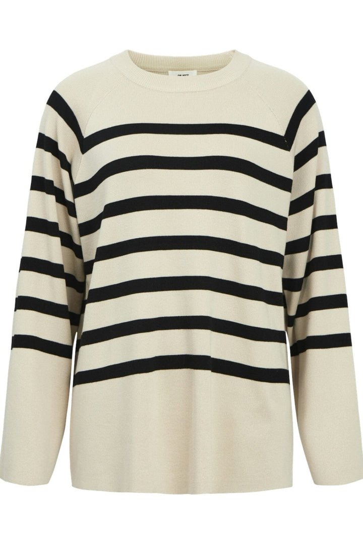 Object - Objester Ls Knit Top - 4095005 Sandshell Black Strikbluser 
