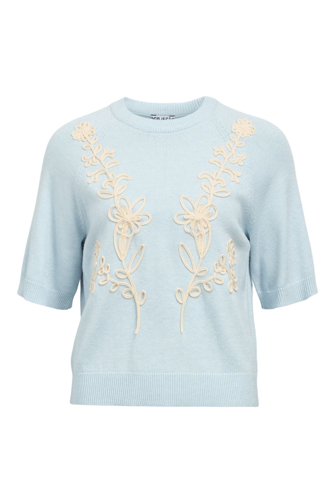 Object - Objlaney Rubin Ss Pullover - 4924374 Winter Sky Melange Sandshell Floral Emb