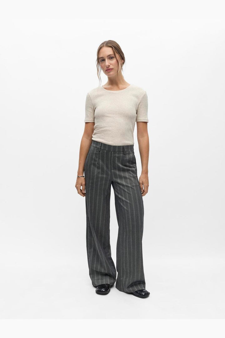 Object - Objlisa Wide Pant - 5091318 Medium Grey Melange Blurred White