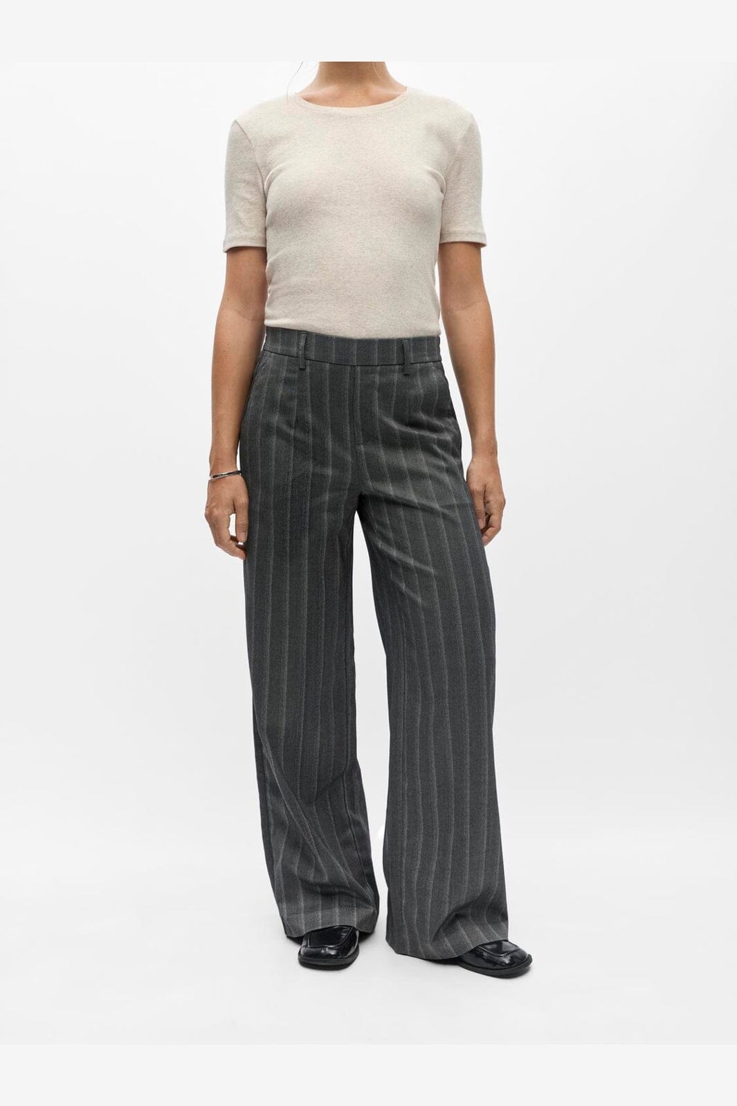 Object - Objlisa Wide Pant - 5091318 Medium Grey Melange Blurred White