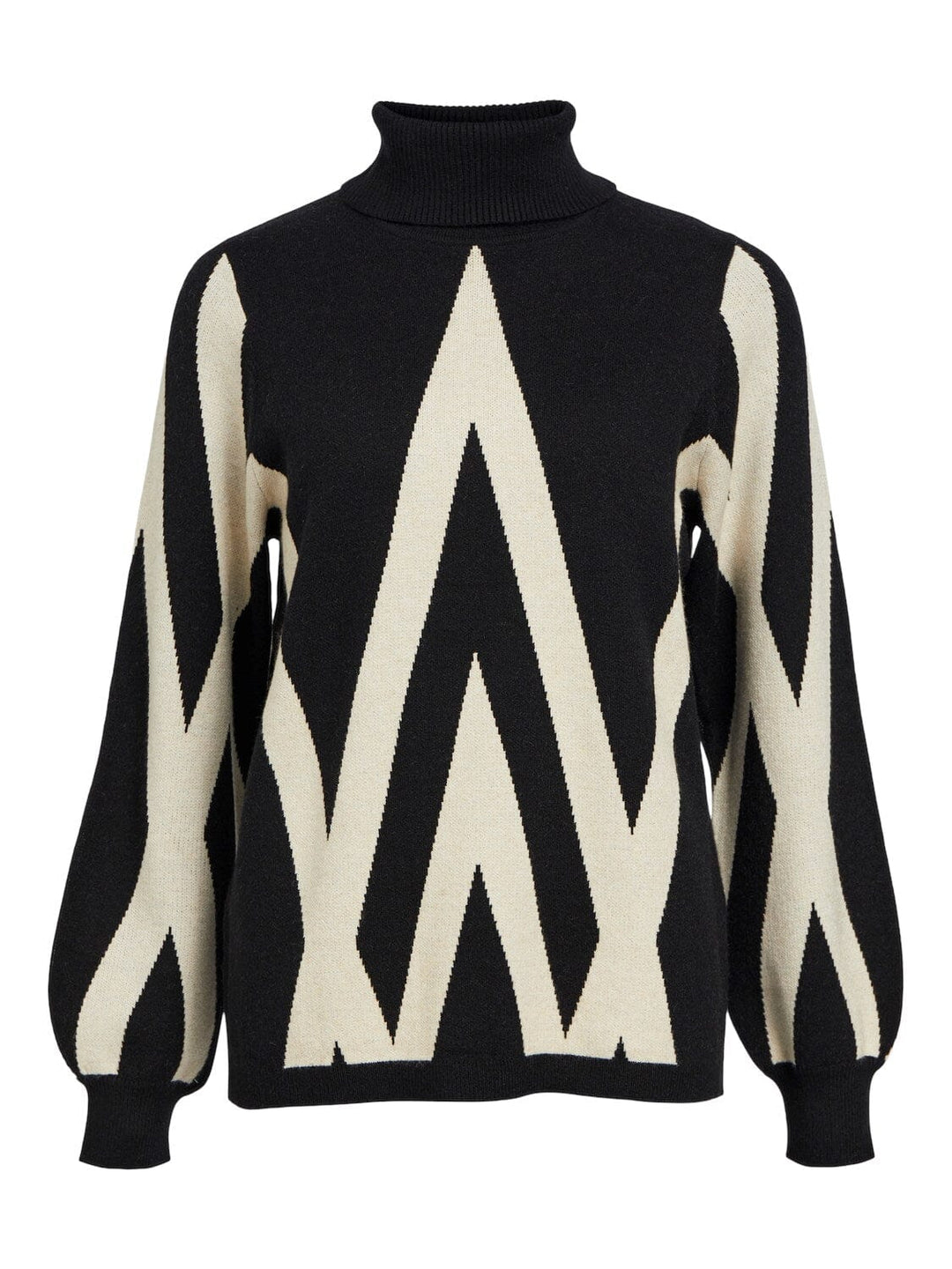 Object - Objray L/S Knit Rollneck Pullover - 4415476 Black Sandshell Graphic Strikbluser 
