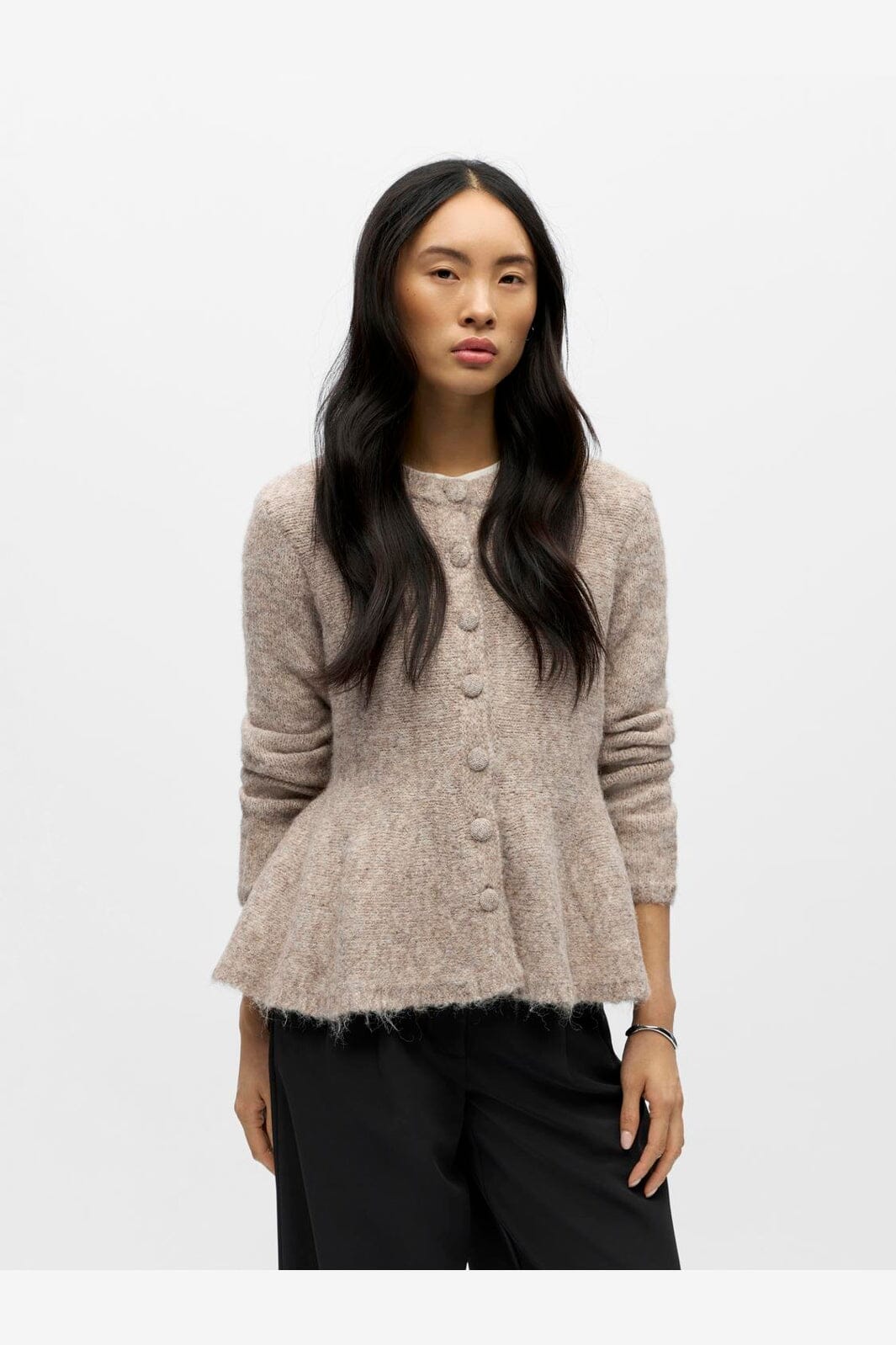 Object - Objsaggia Re Ls Peplum Knit Cardigan - 4949529 Humus Melange