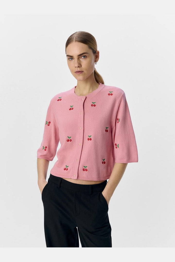 Object - Objthess 3/4 Sleeve Cardigan - 4782513 Rose Elegance Cherry Embroidery