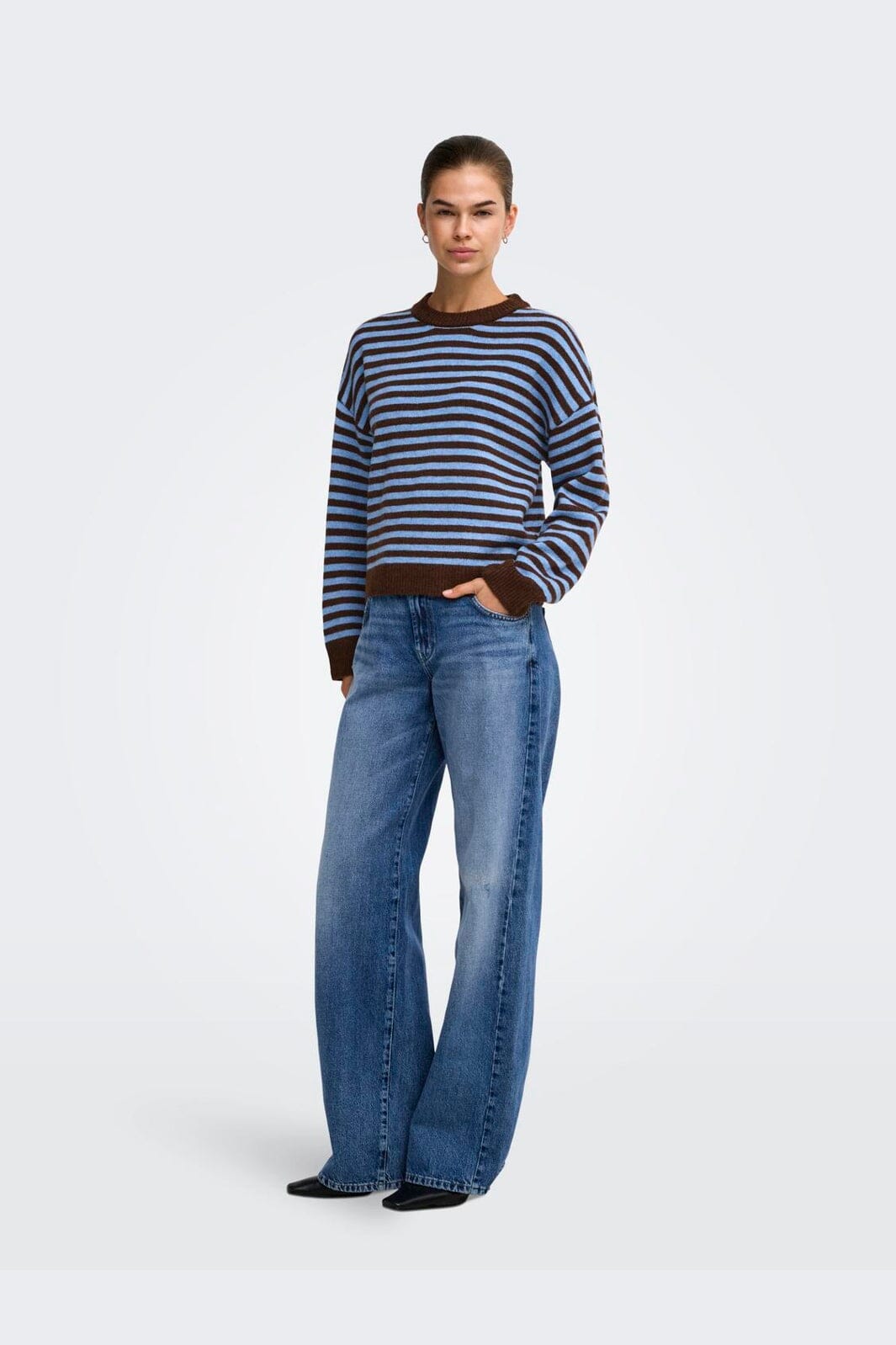 Only - Onlalivia Ls O-Neck Stripe Nca Knt - 5124909 Downtown Brown Campanula