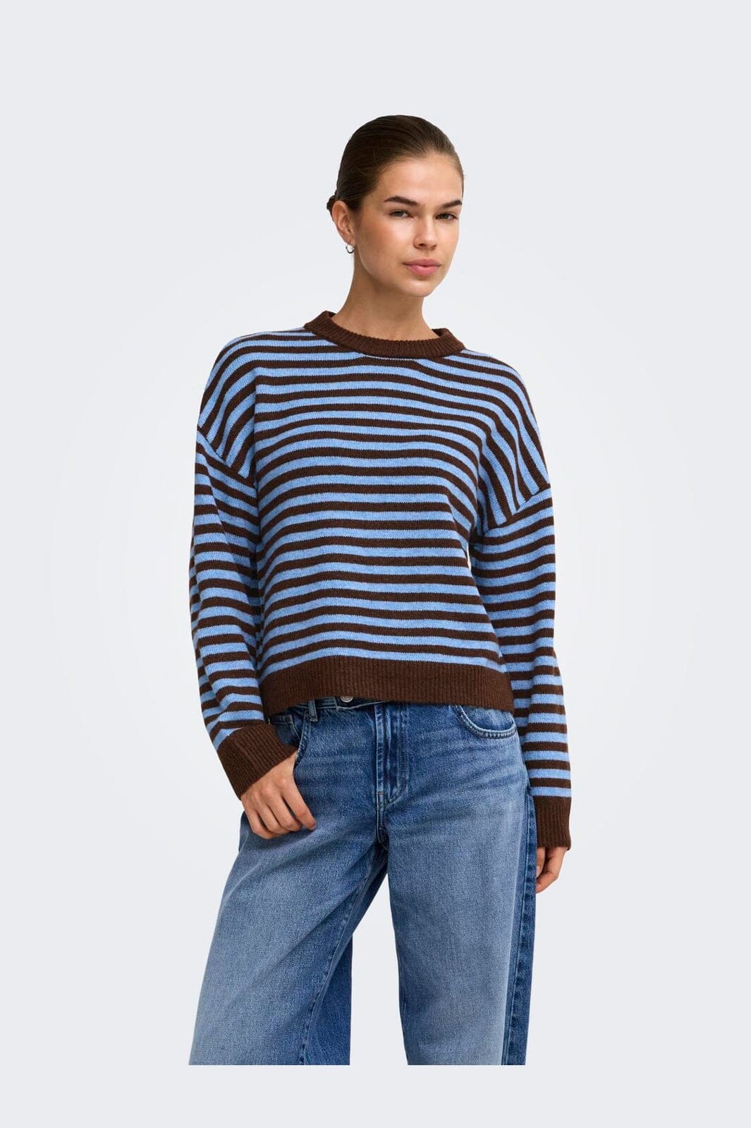 Only - Onlalivia Ls O-Neck Stripe Nca Knt - 5124909 Downtown Brown Campanula