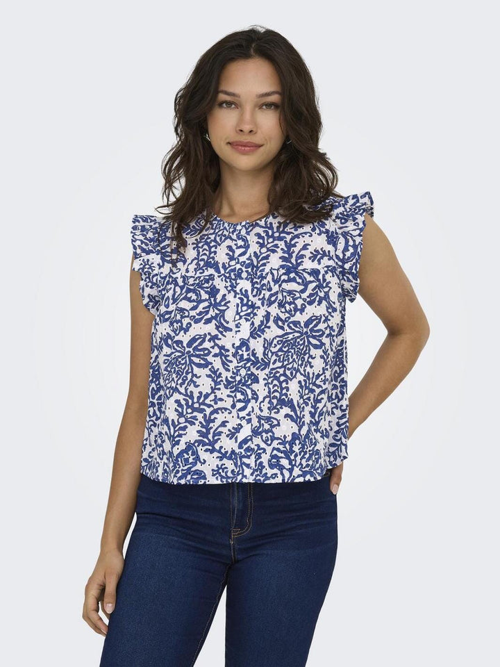 Only - Onlamanda Chanee Cap Emb Top - 4814620 Cloud Dancer W Estate Blue