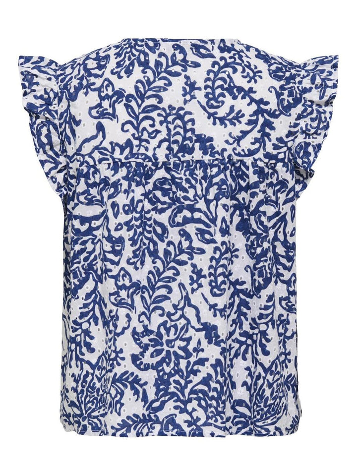 Only - Onlamanda Chanee Cap Emb Top - 4814620 Cloud Dancer W Estate Blue