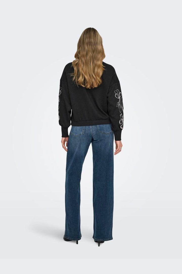 Only - Onlbrooke L/S O-Neck Flower Swt - 4989287 Black Magnolia Flower Sleeve Puff