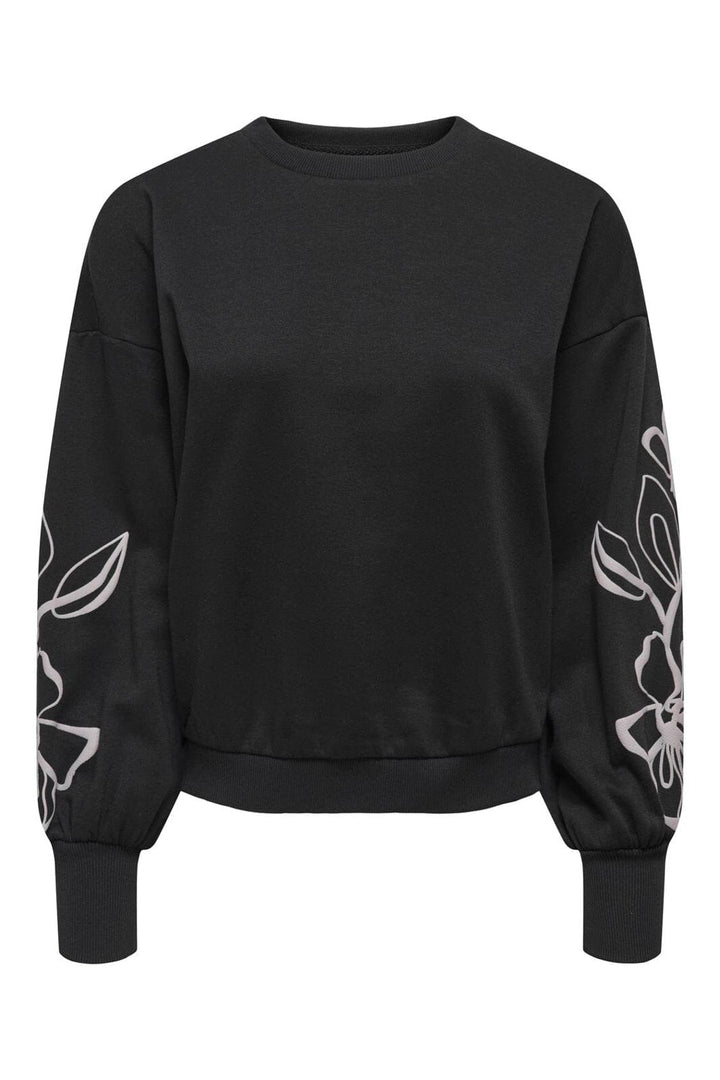 Only - Onlbrooke L/S O-Neck Flower Swt - 4989287 Black Magnolia Flower Sleeve Puff