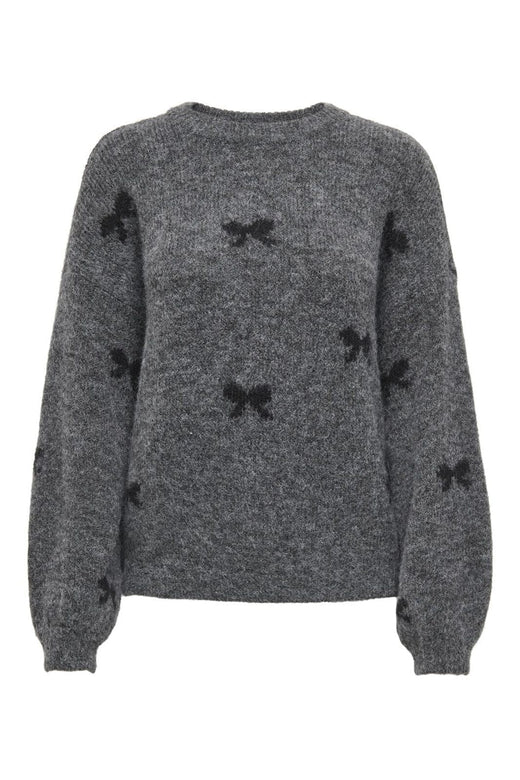 Only - Onlbrunhilda Life Ls Bow O-Neck Knt - 4947221 Medium Grey Melange Black/Mini Bow