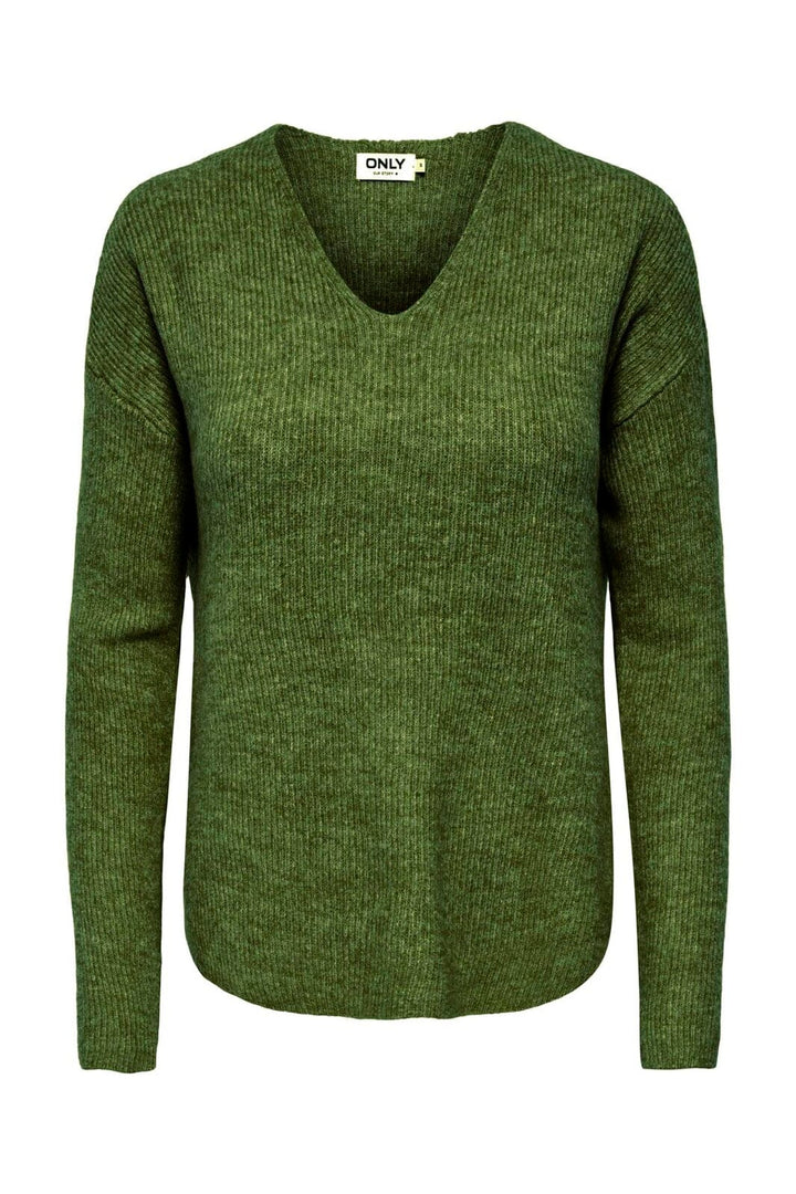 Only - Onlcamilla V-Neck L/S Pullover Knt - 5202703 Forest Night Melange