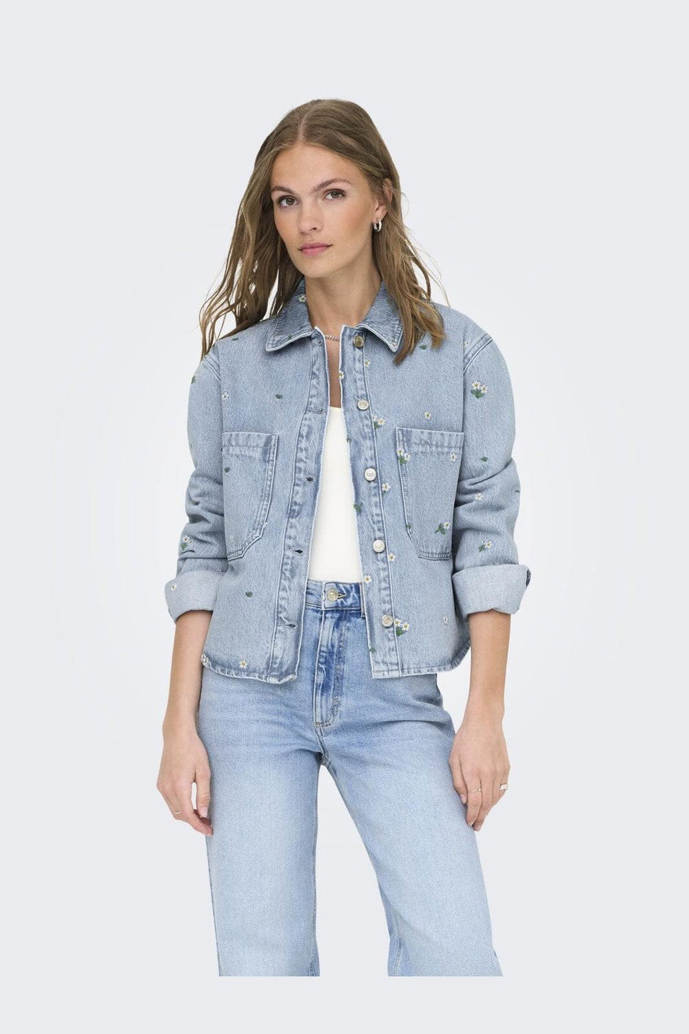 Only - Onlcassie Emb Ls Ovs Shirt Akm - 4769525 Light Blue Denim
