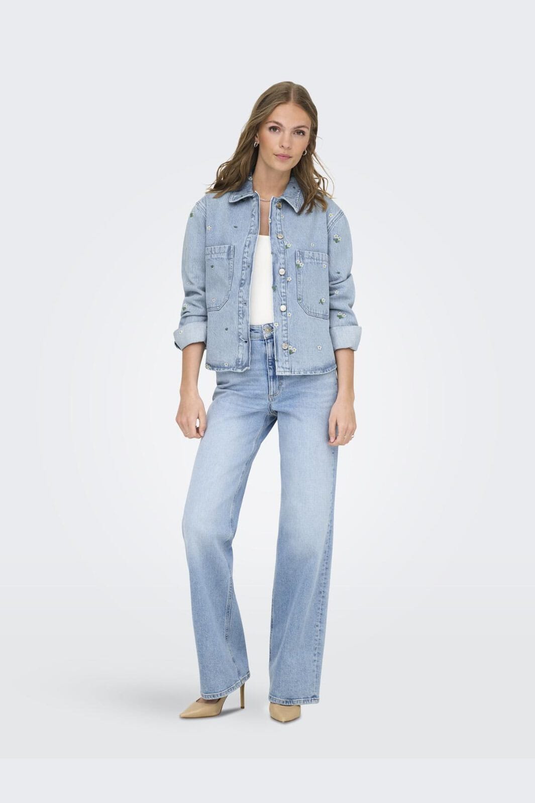 Only - Onlcassie Emb Ls Ovs Shirt Akm - 4769525 Light Blue Denim