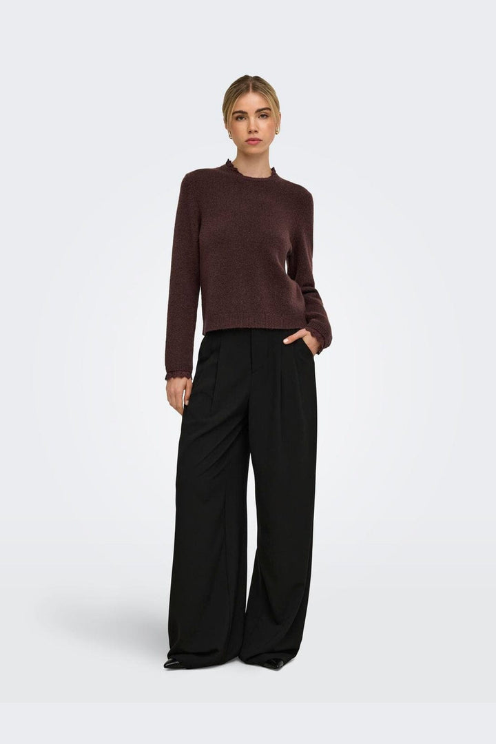 Only - Onlcher Ls Detail O-Neck Knt - 5056973 Deep Mahogany Mel/Dtm Lace