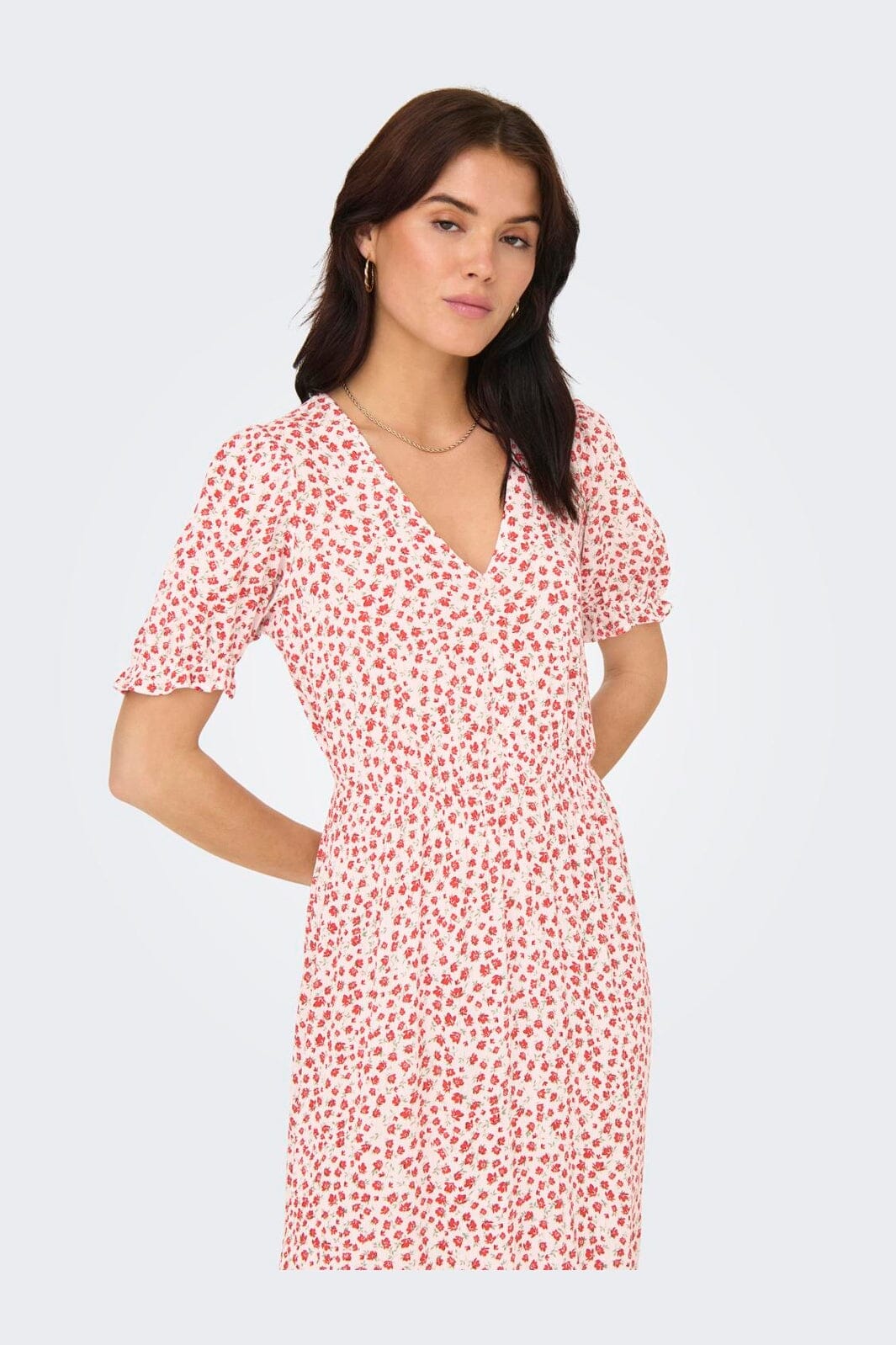 Only - Onlchianti S/S Long Dress - 4792683 Cloud Dancer Red Lucy Flower