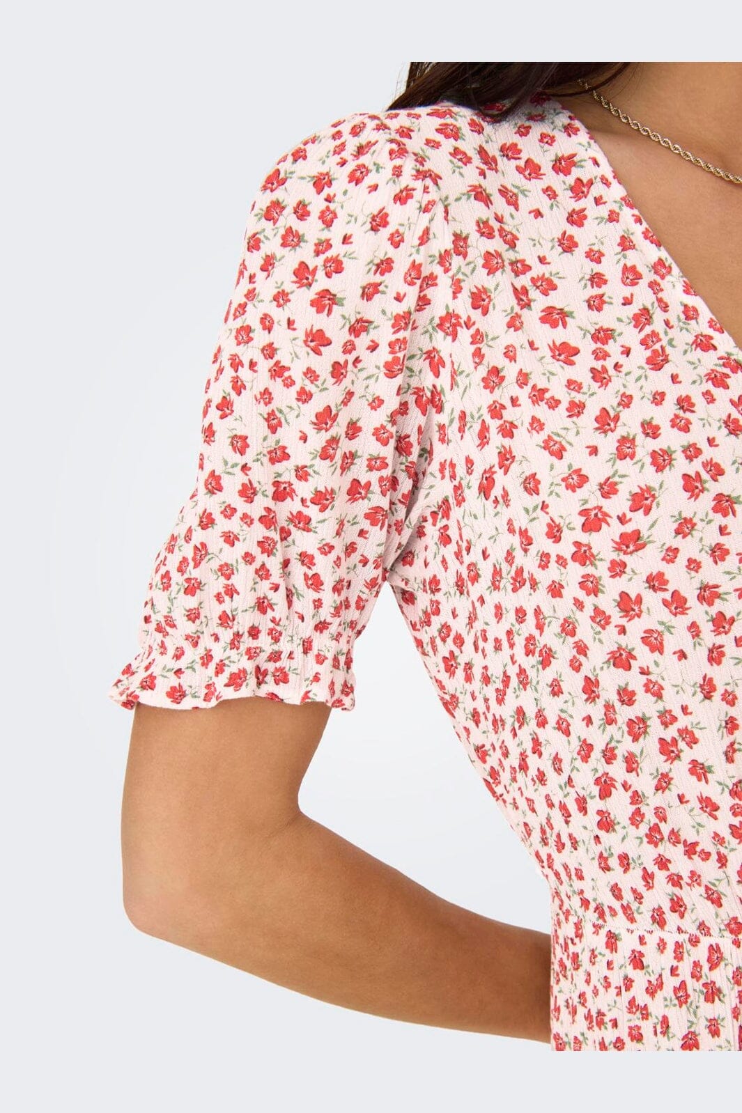 Only - Onlchianti S/S Long Dress - 4792683 Cloud Dancer Red Lucy Flower